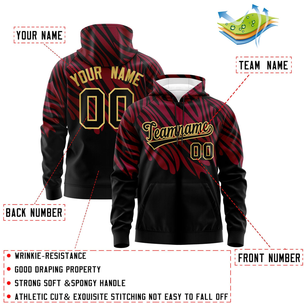 Custom Crimson Black Khaki Leopard Print Pullover Sweatshirt Hoodie| KXKSHOP