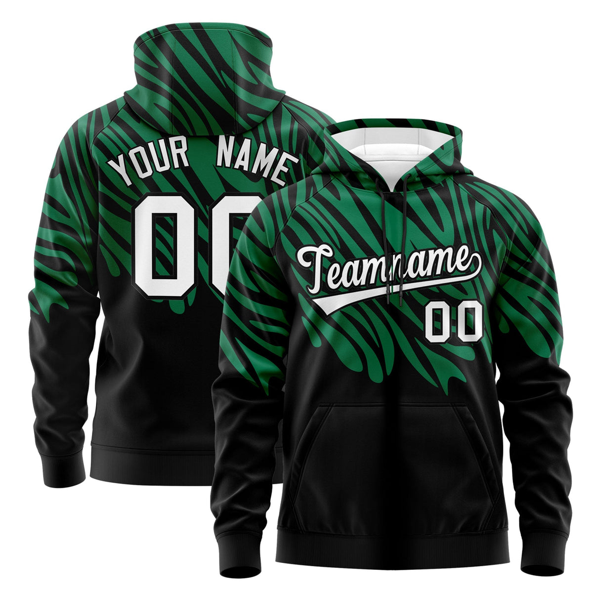 Custom Kelly Green Black White Leopard Print Pullover Sweatshirt Hoodie| KXKSHOP