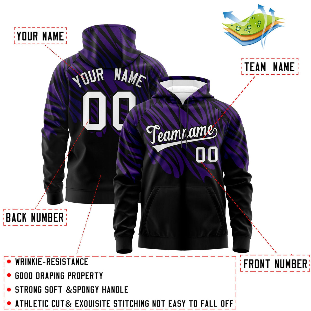 Custom Purple Black Leopard Print Pullover Sweatshirt Hoodie| KXKSHOP
