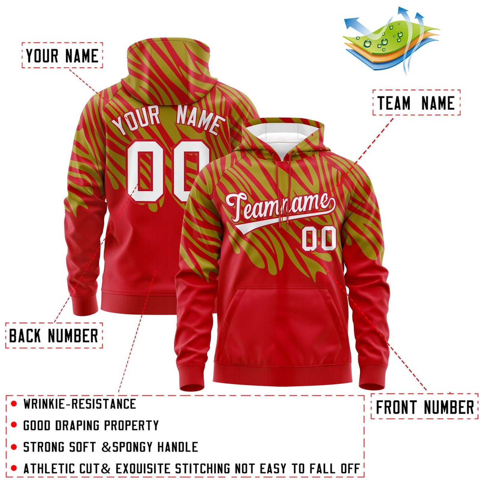Custom Red Old Gold Leopard Print Pullover Sweatshirt Hoodie| KXKSHOP