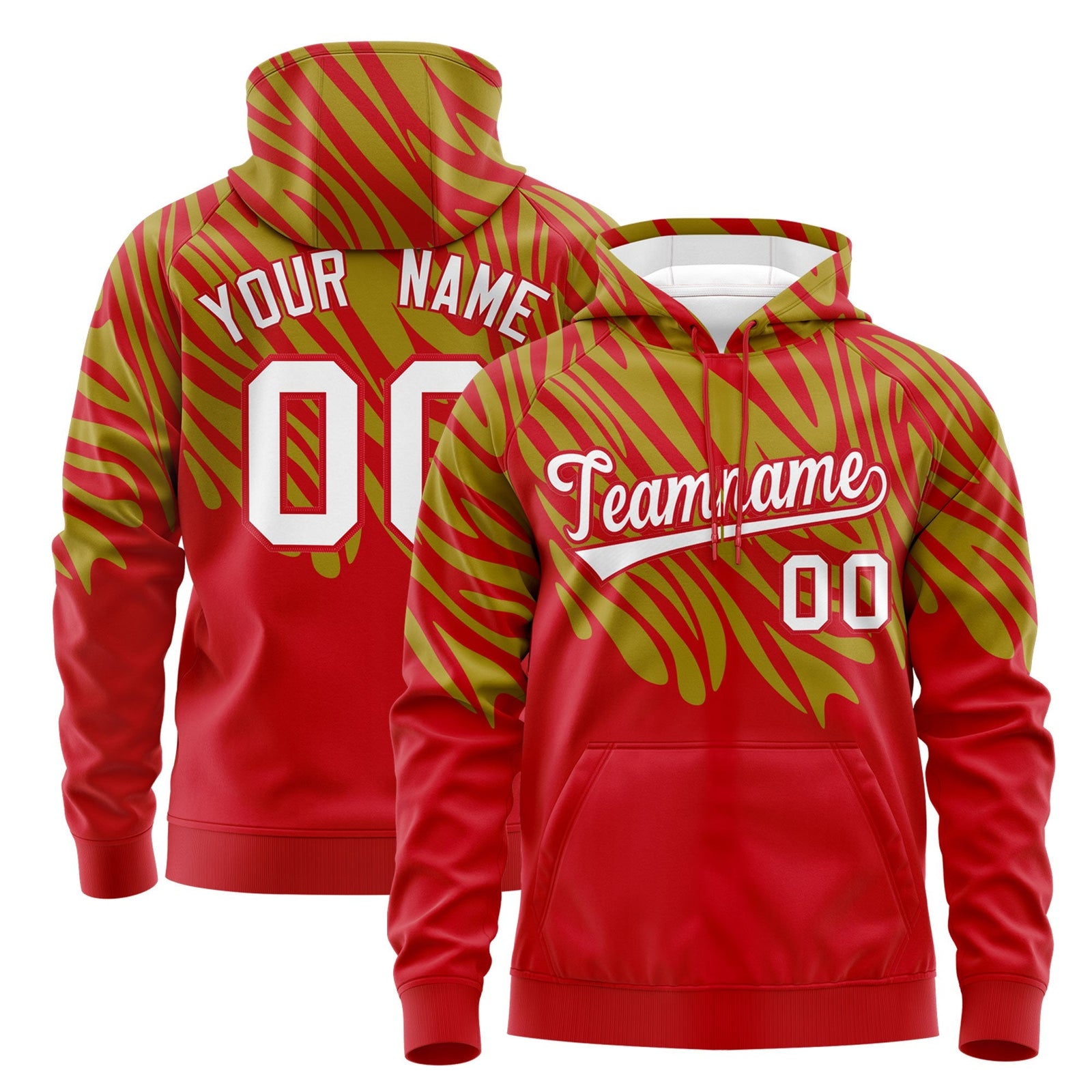 Custom Red Old Gold Leopard Print Pullover Sweatshirt Hoodie| KXKSHOP