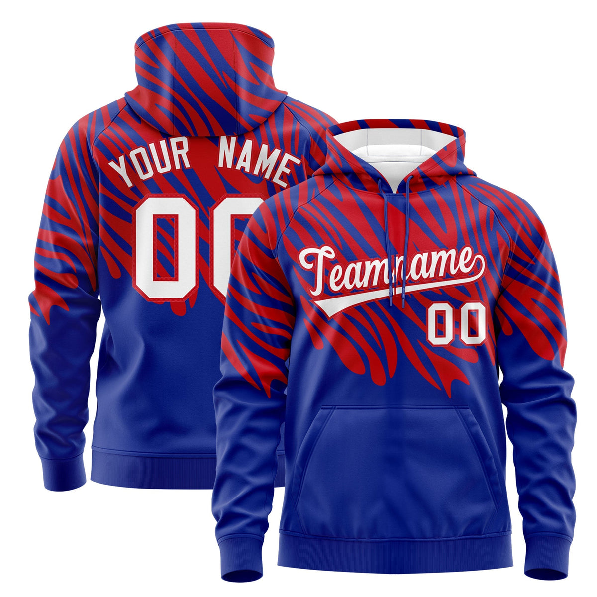 Custom Royal Blue Red Leopard Print Pullover Sweatshirt Hoodie| KXKSHOP