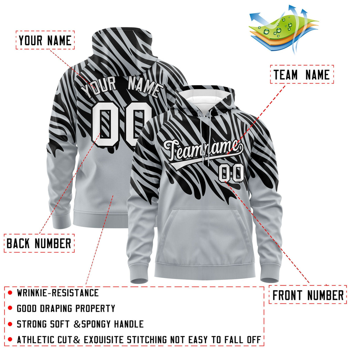 Custom Black Silver Leopard Print Pullover Sweatshirt Hoodie| KXKSHOP