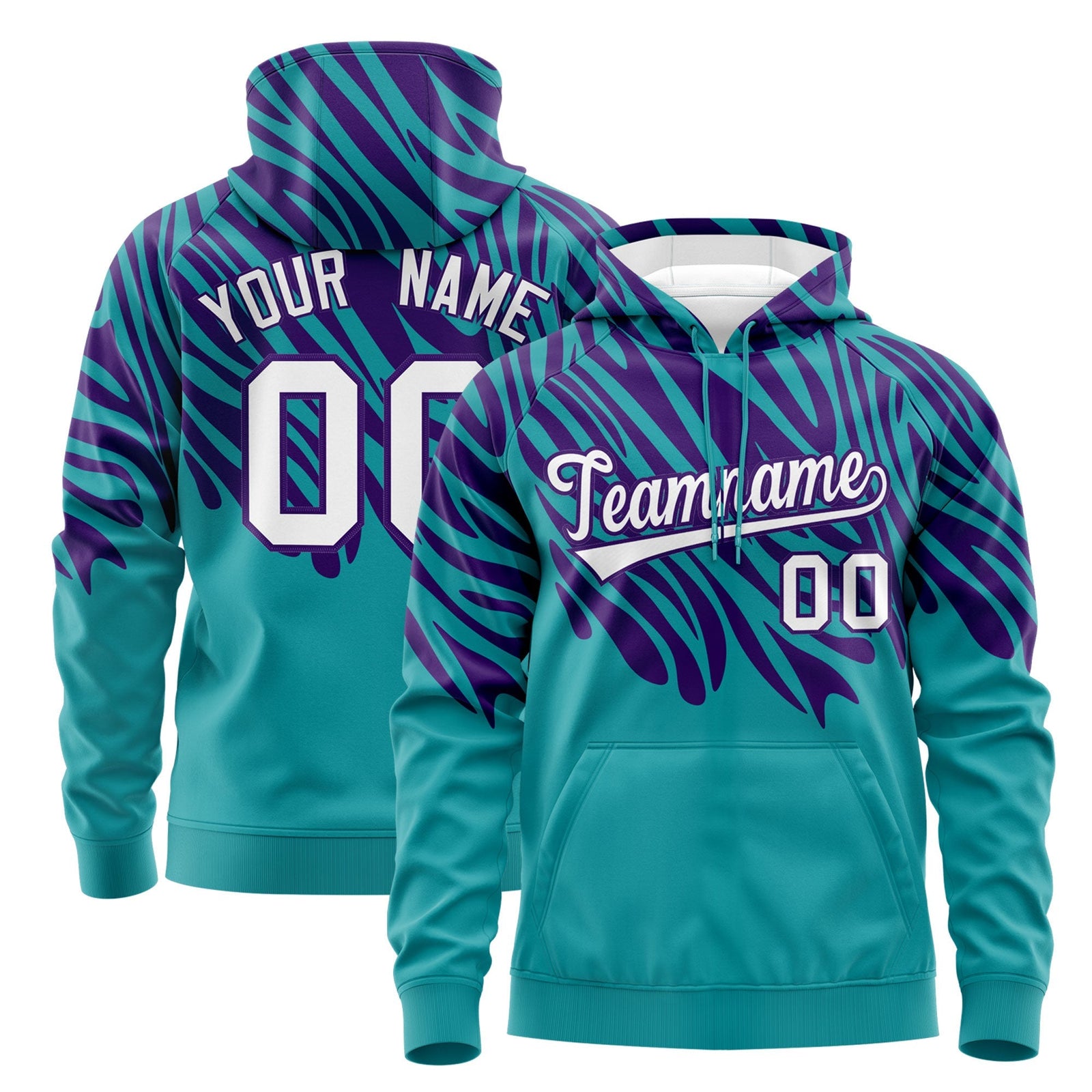 Custom Aqua Purple White Leopard Print Pullover Sweatshirt Hoodie| KXKSHOP