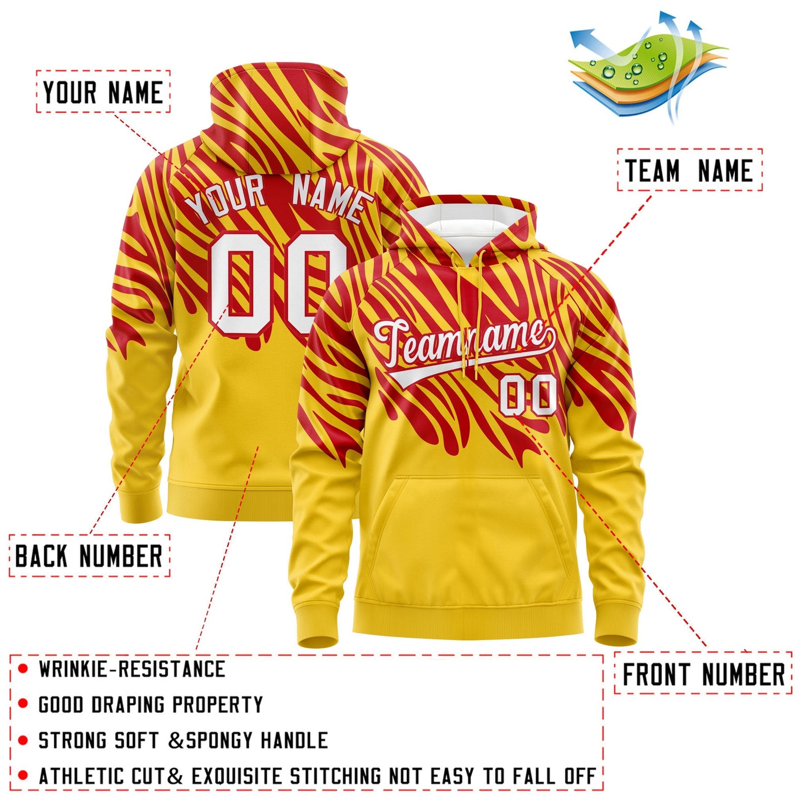 Custom Red Gold Leopard Print Pullover Sweatshirt Hoodie| KXKSHOP