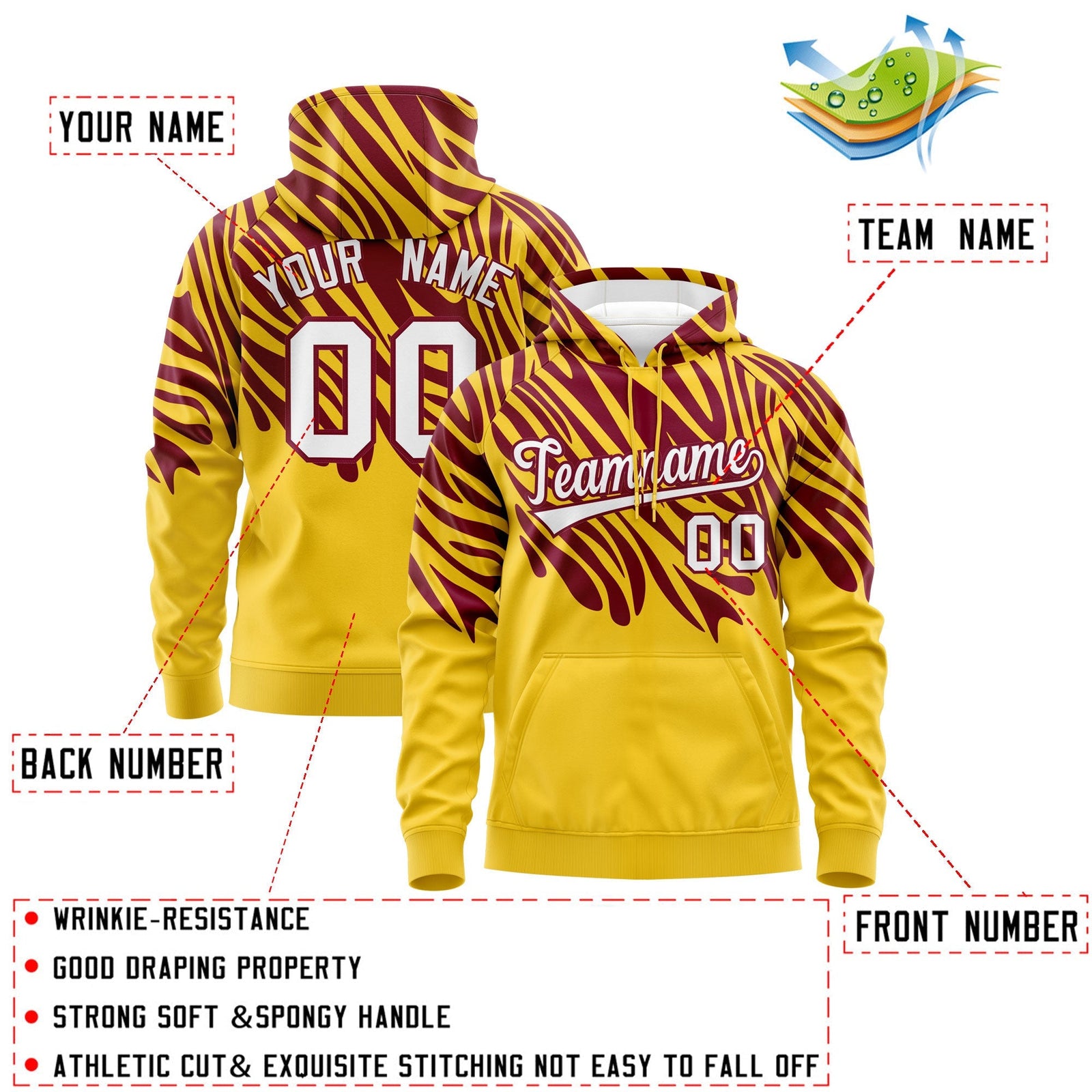 Custom Crimson Gold Leopard Print Pullover Sweatshirt Hoodie| KXKSHOP