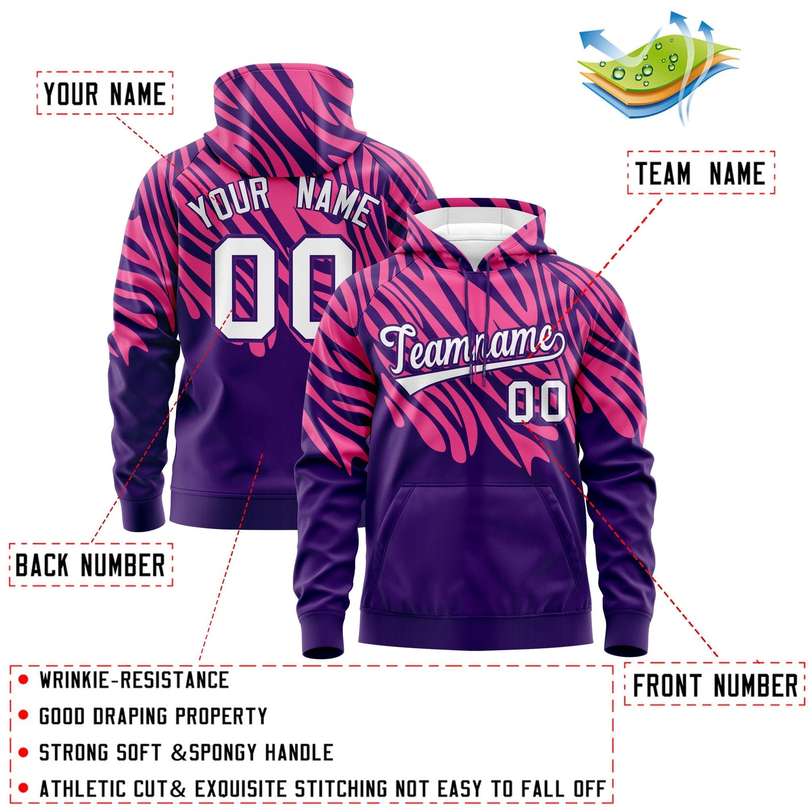 Custom Pink Purple Leopard Print Pullover Sweatshirt Hoodie| KXKSHOP