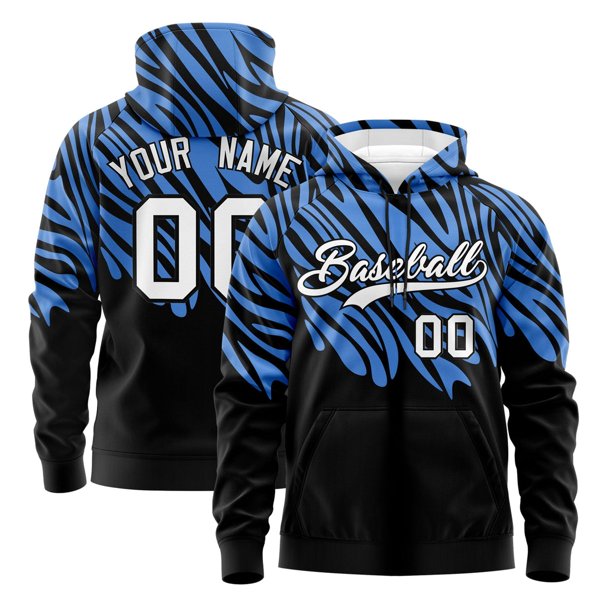 Custom Powder Blue Black Leopard Print Pullover Sweatshirt Hoodie| KXKSHOP