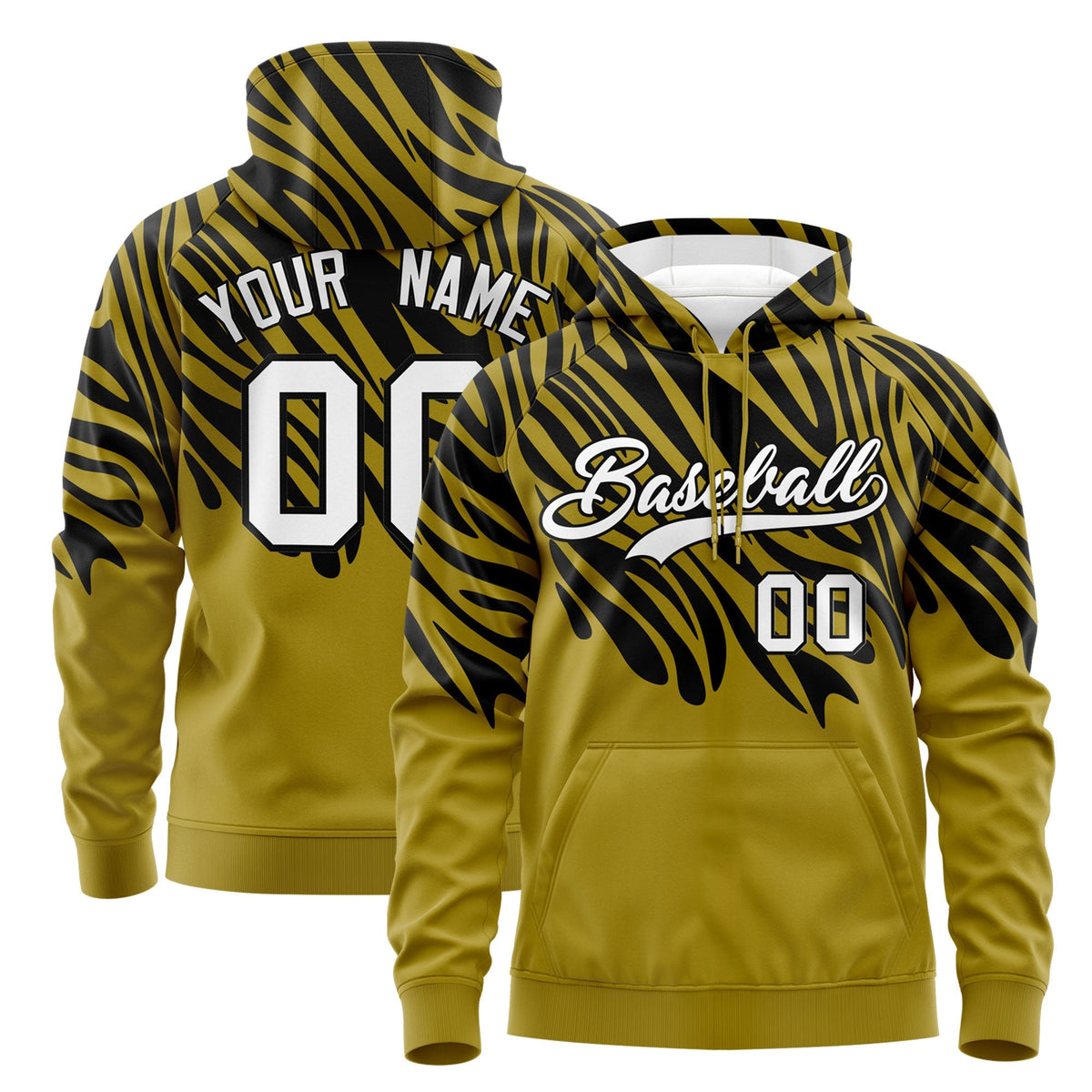 Custom Old Gold Black Leopard Print Pullover Sweatshirt Hoodie| KXKSHOP