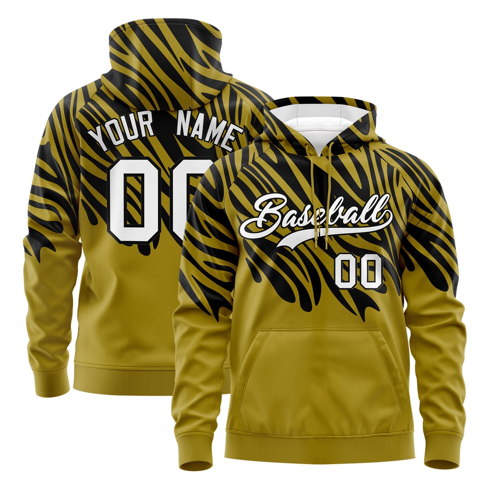 Custom Old Gold Black Leopard Print Pullover Sweatshirt Hoodie| KXKSHOP