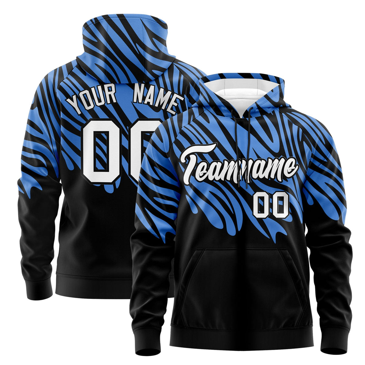 Custom Powder Blue Black Leopard Print Pullover Sweatshirt Hoodie| KXKSHOP