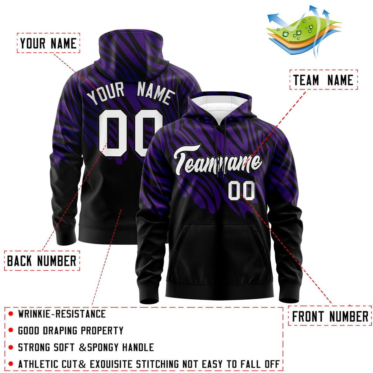 Custom Purple Black Leopard Print Pullover Sweatshirt Hoodie| KXKSHOP