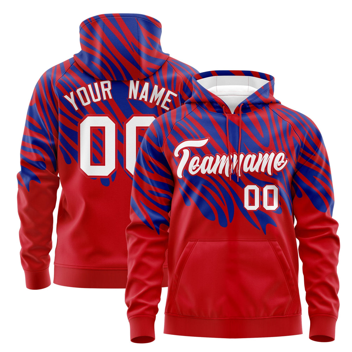 Custom Red Royal Blue Leopard Print Pullover Sweatshirt Hoodie| KXKSHOP
