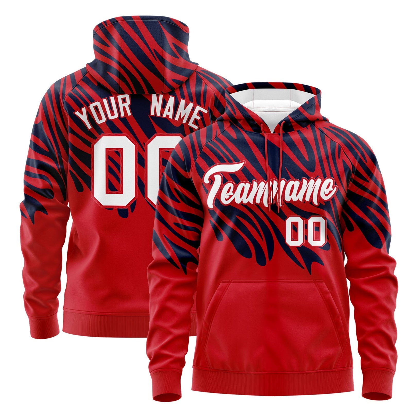 Custom Navy Red Leopard Print Pullover Sweatshirt Hoodie| KXKSHOP