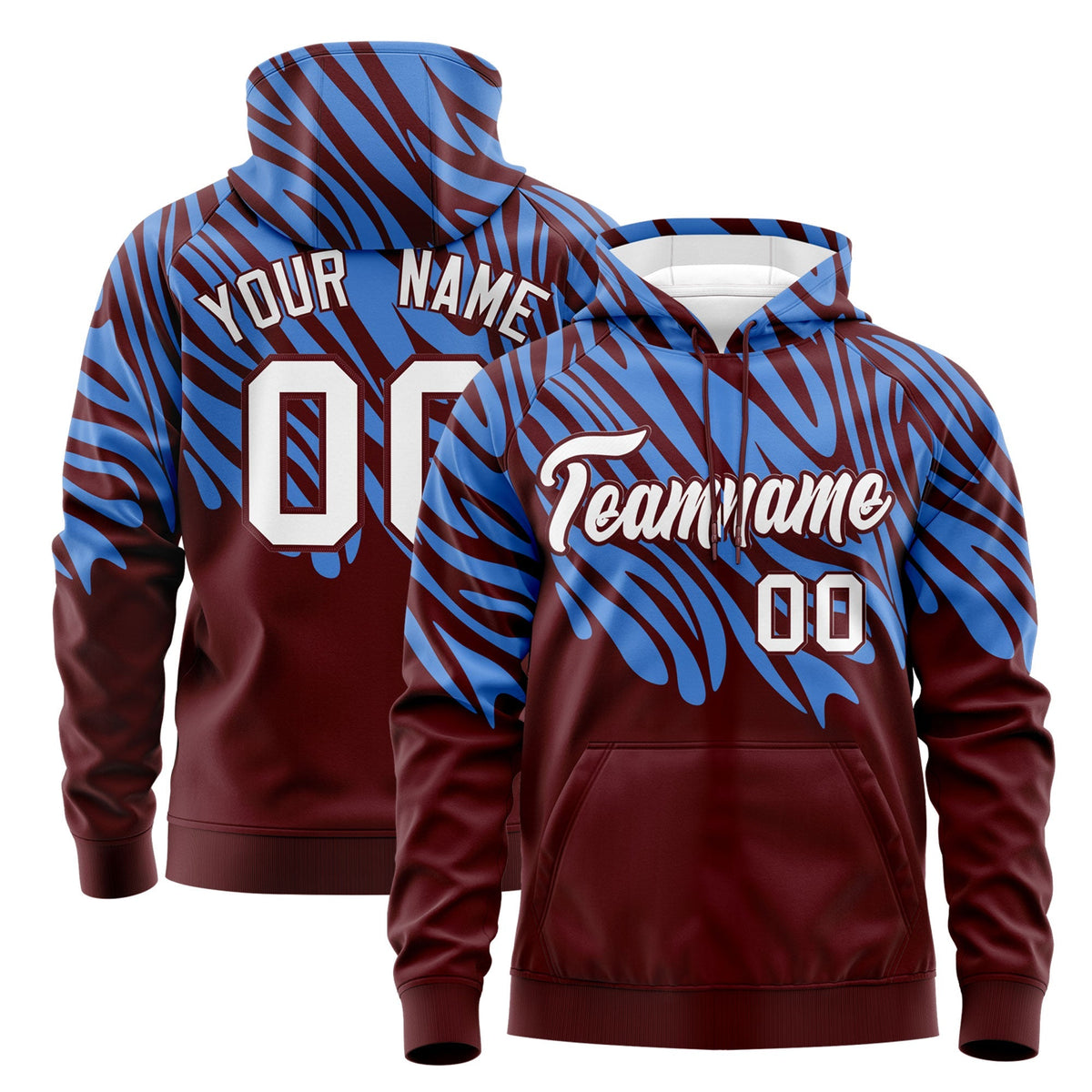Custom Powder Blue Crimson Leopard Print Pullover Sweatshirt Hoodie| KXKSHOP