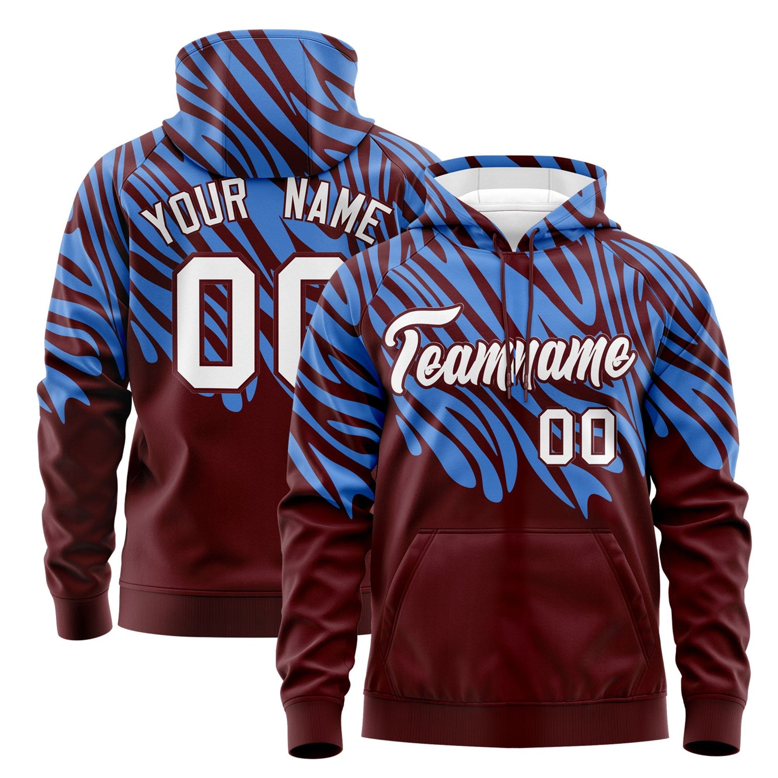 Custom Powder Blue Crimson Leopard Print Pullover Sweatshirt Hoodie| KXKSHOP