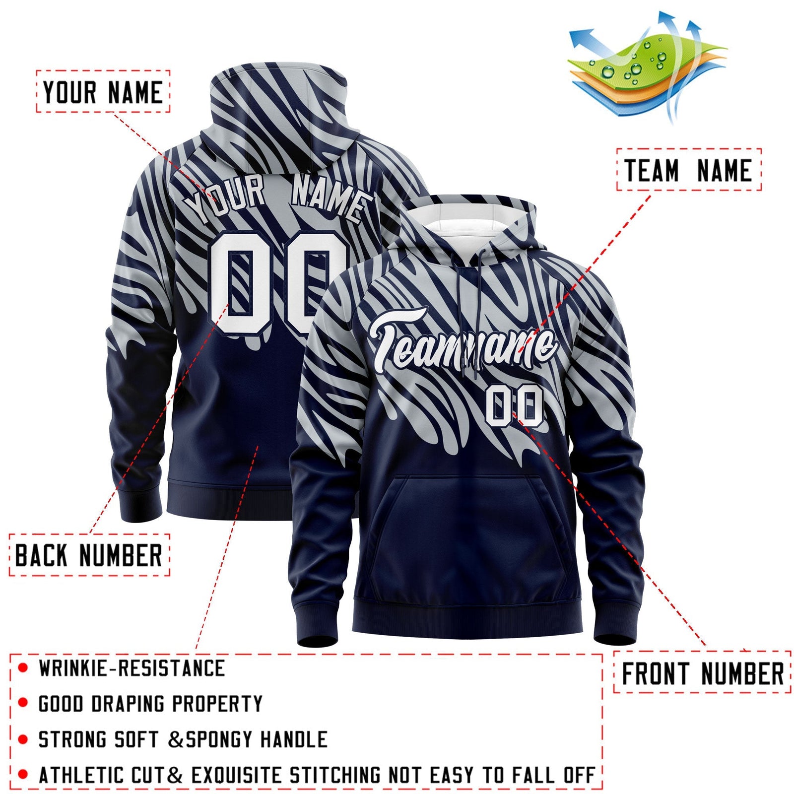 Custom Silver Navy Leopard Print Pullover Sweatshirt Hoodie| KXKSHOP
