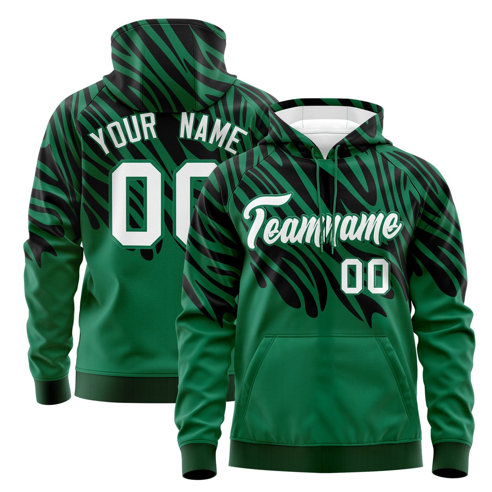 Custom Kelly Green Black Leopard Print Pullover Sweatshirt Hoodie| KXKSHOP
