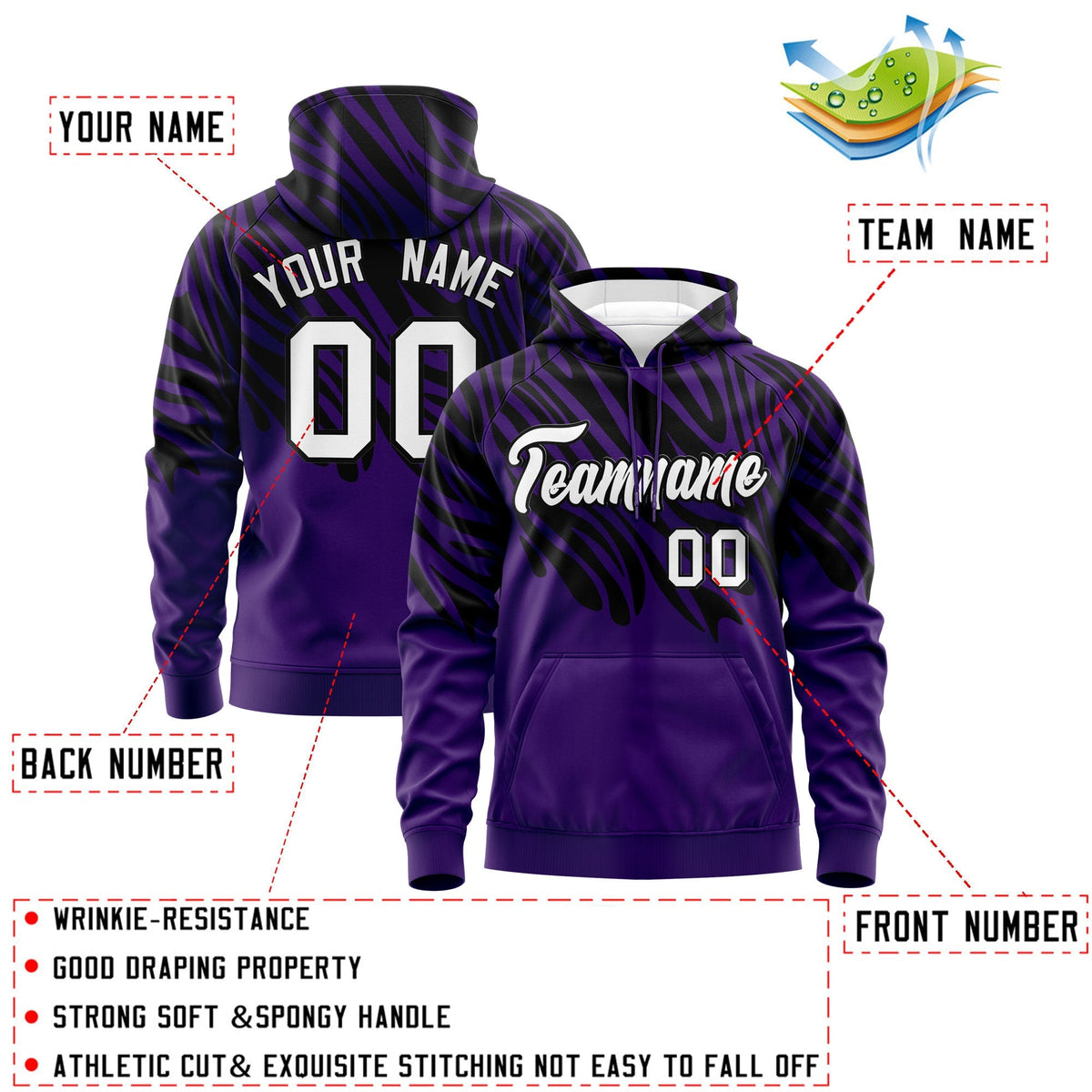 Custom Purple Black White Leopard Print Pullover Sweatshirt Hoodie| KXKSHOP
