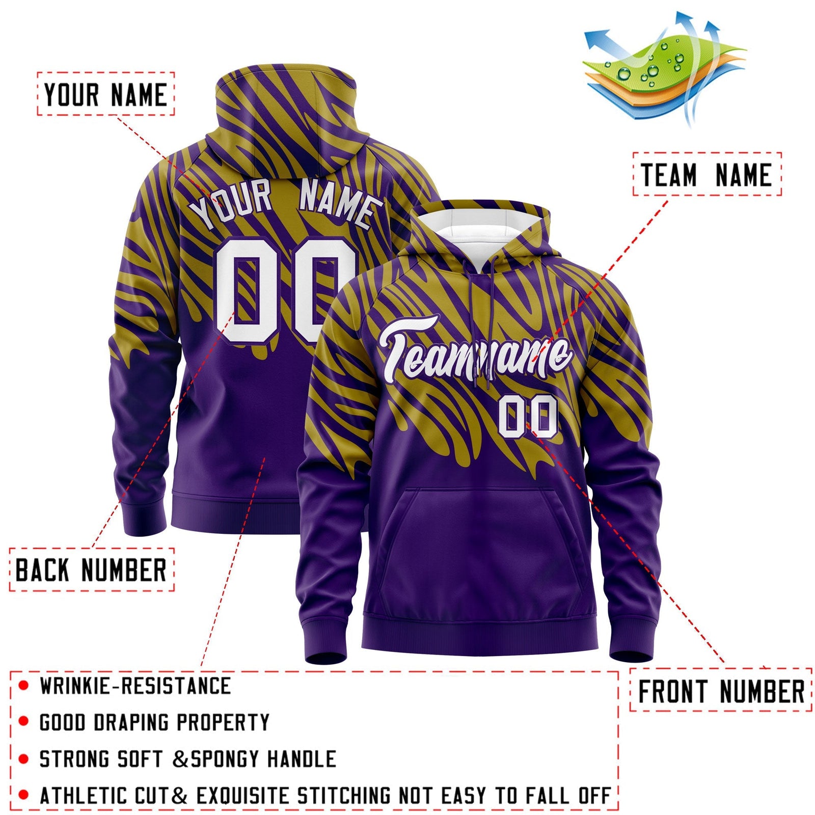 Custom Old Gold Purple Leopard Print Pullover Sweatshirt Hoodie| KXKSHOP