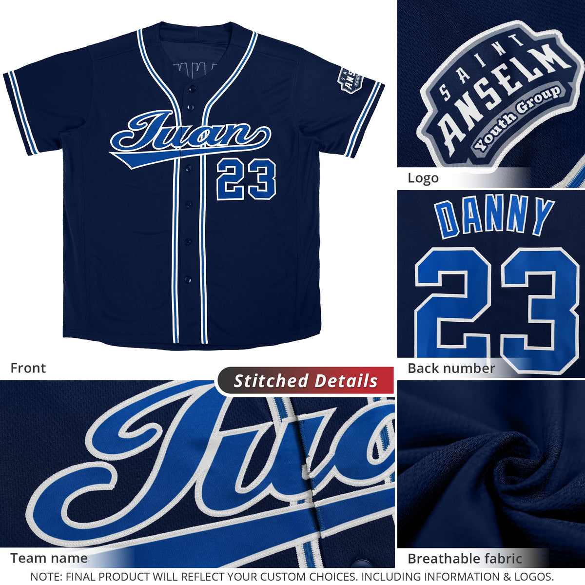 Custom Navy Royal-White Classic Style Baseball Jersey For Women