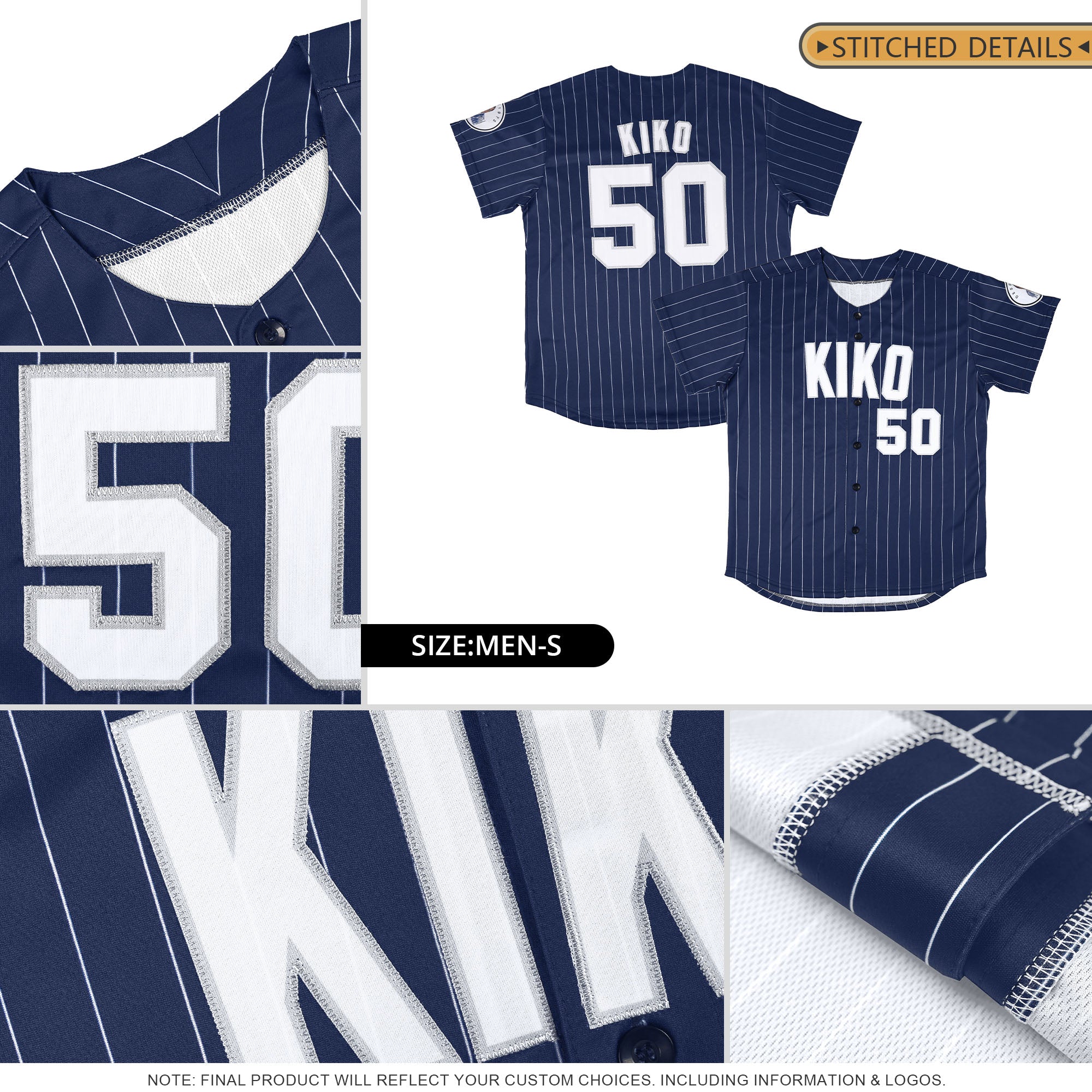 Custom Navy White-Gray Stripe Fashion Authentic Baseball Jersey