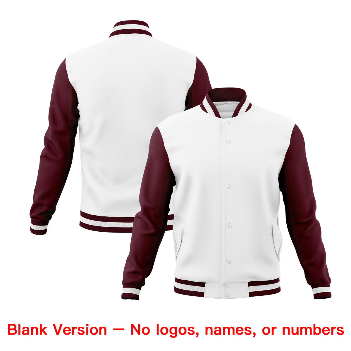 Custom White Crimson-White Raglan Sleeves Varsity Full-Snap Letterman Jacket