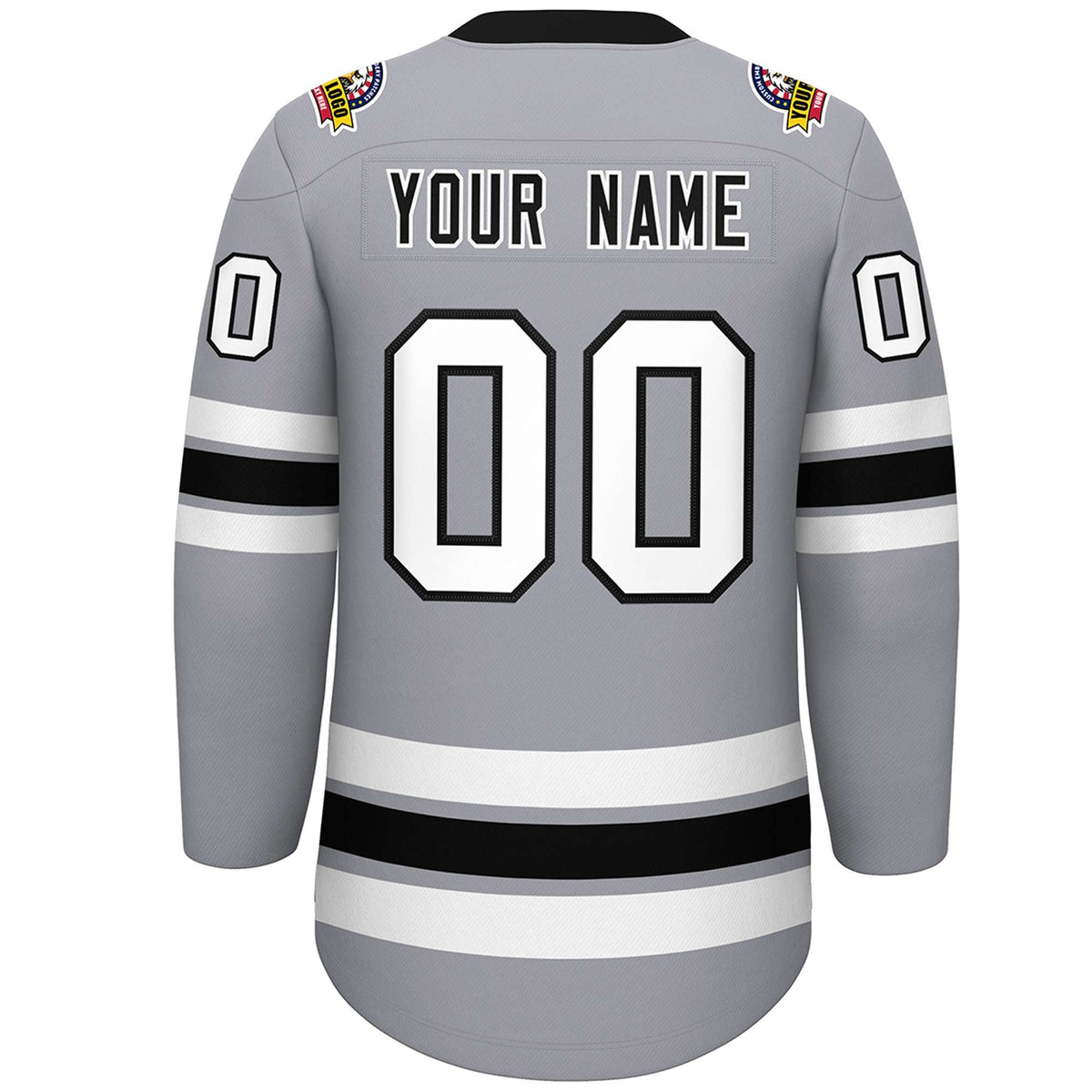 Custom Gray Black-White Lace-Up Neck Hockey Jersey