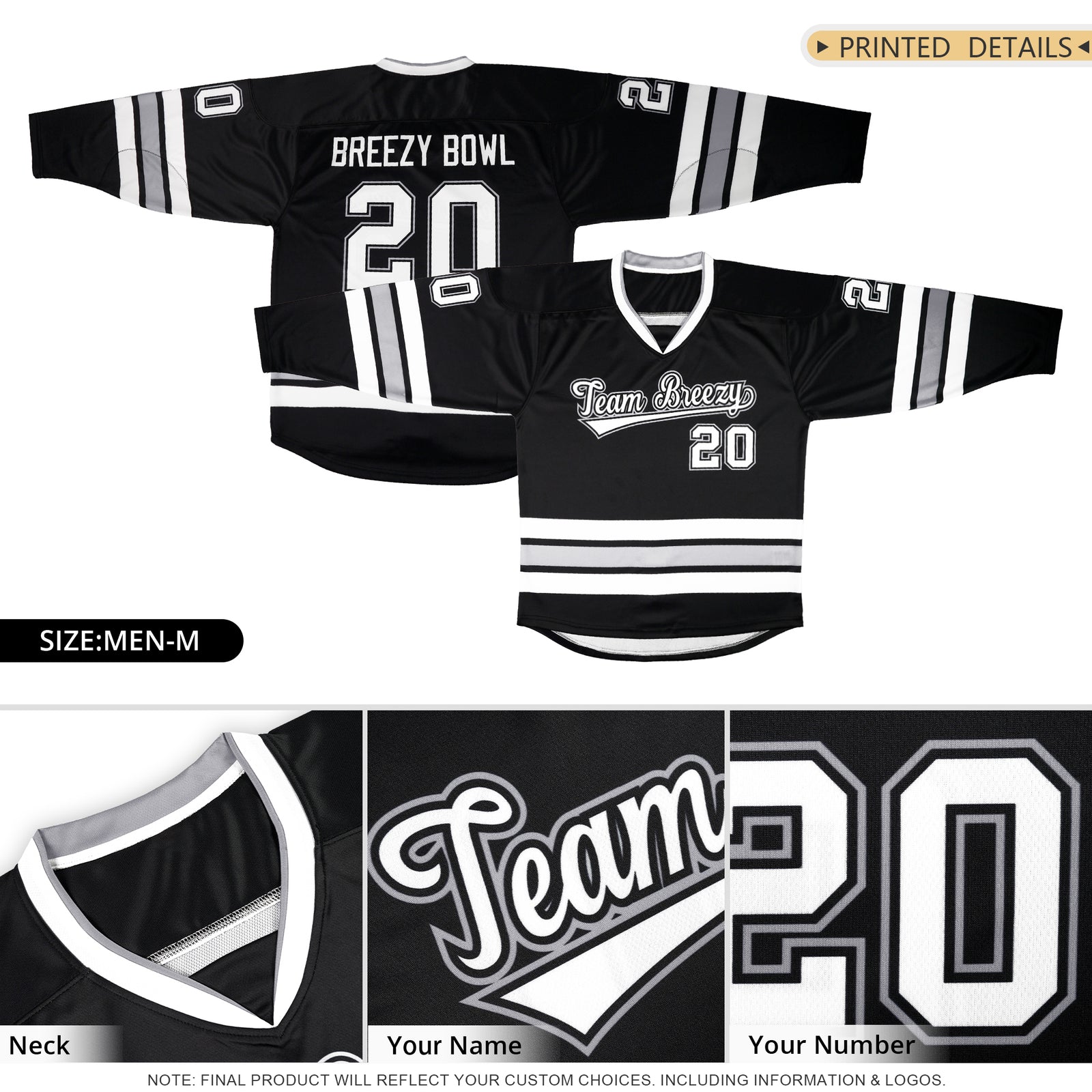 Custom Black White Black-Gray Classic Style Hockey Jersey