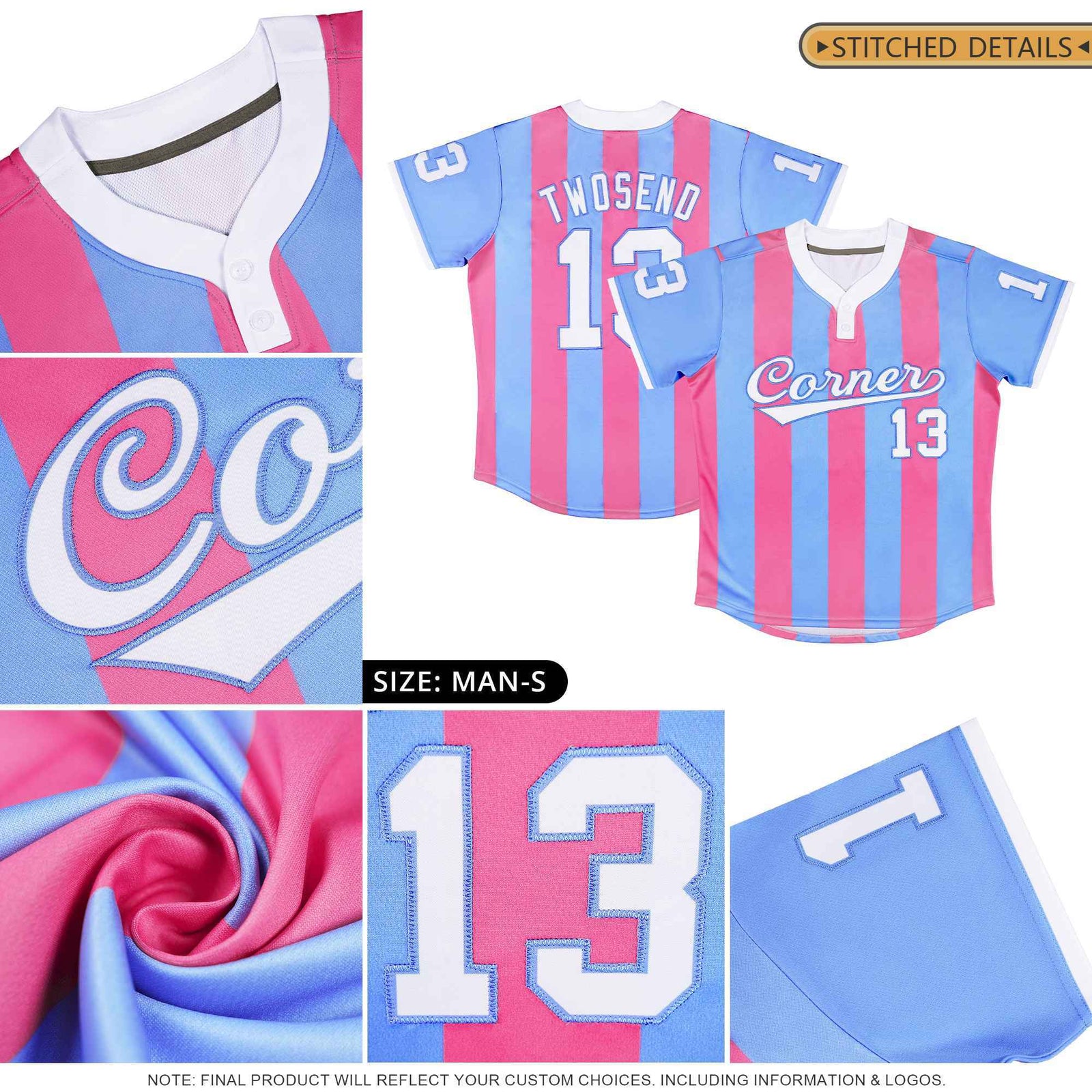 Custom Old Gold Aqua Stripe Fashion Authentic Two-Button Softball Jersey