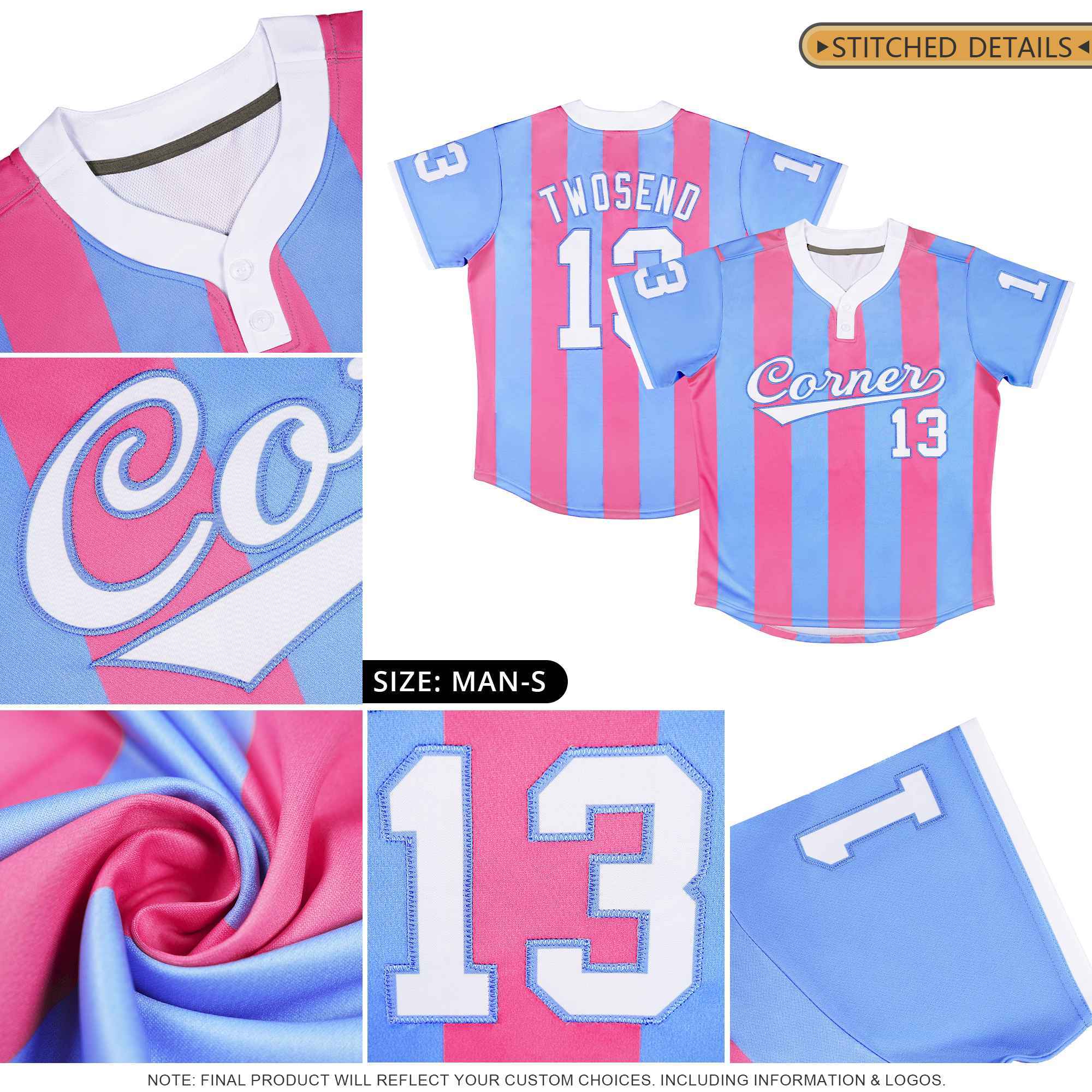 Custom Red Navy Stripe Fashion Authentic Two-Button Softball Jersey