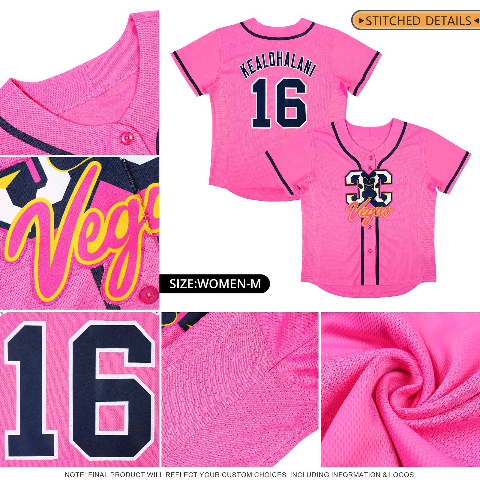 Custom Pink Navy Personalized Classic Authentic Baseball Jersey