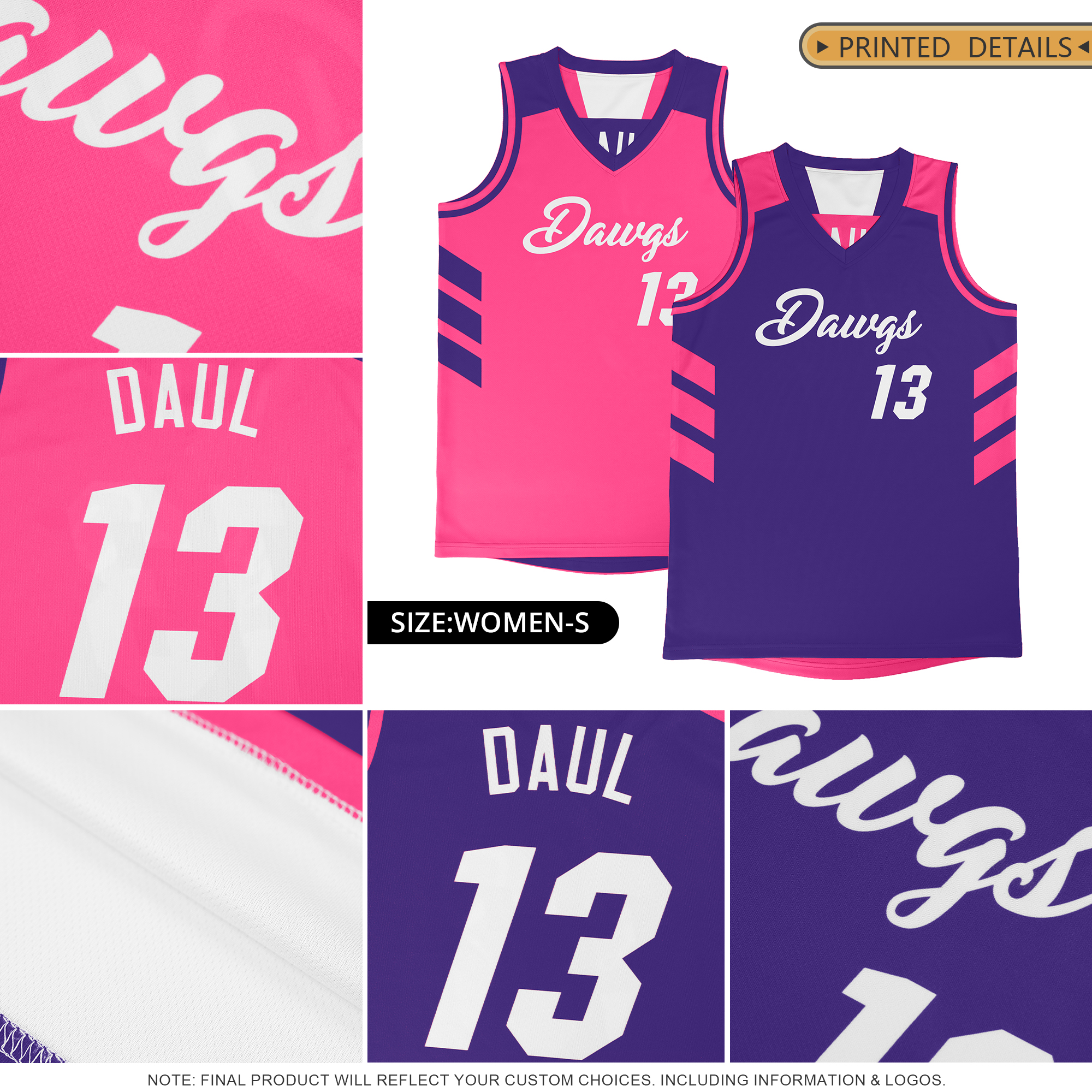 Custom Purple Yellow Reversible Double Side Tops Basketball Jersey