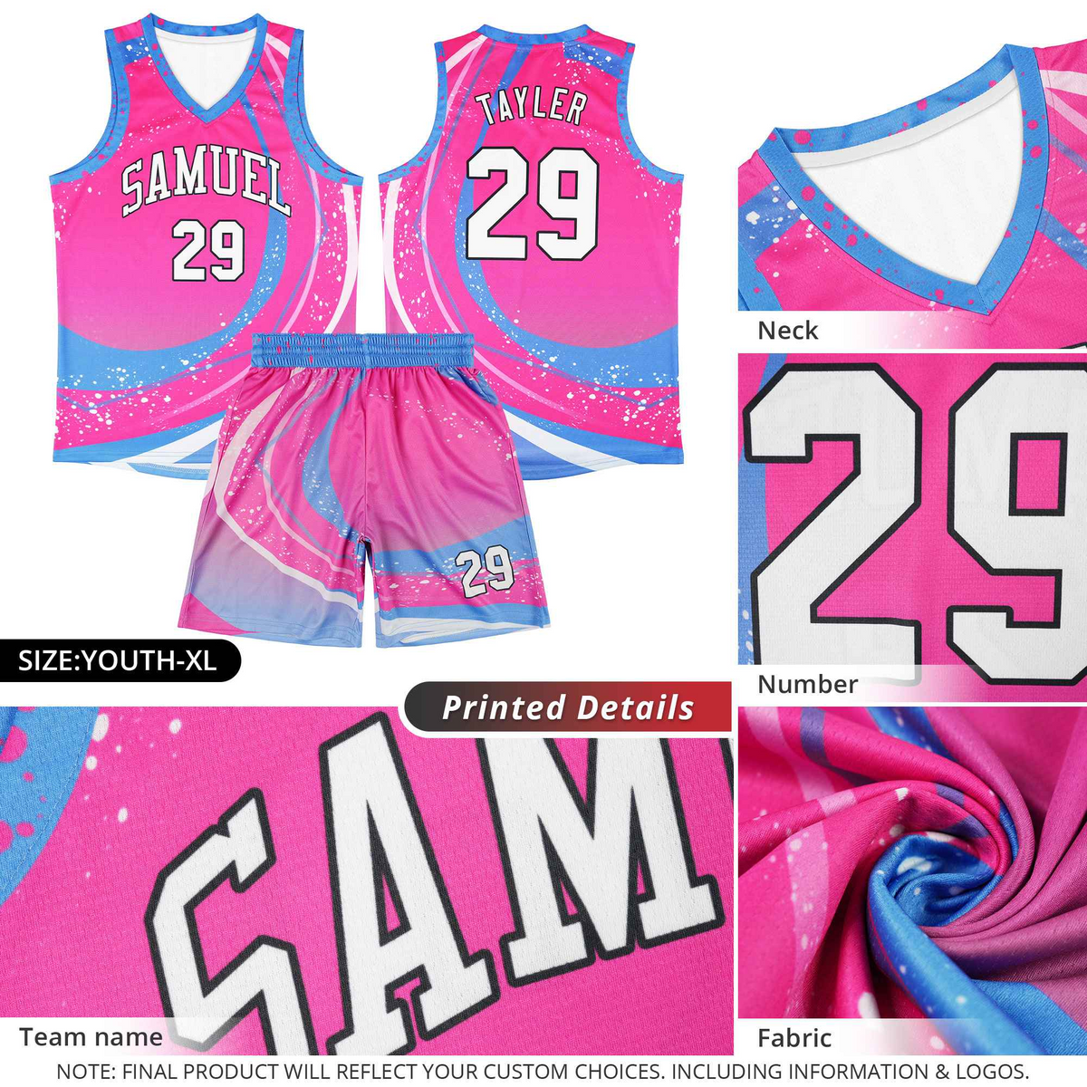 Custom Pink Powder Blue Personalized Galaxy Graffiti Pattern Sports Uniform Basketball Jersey