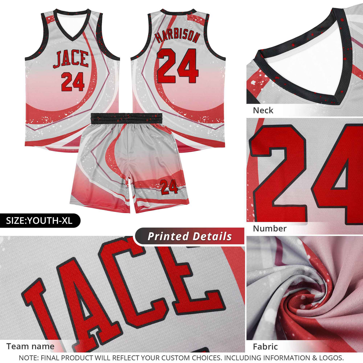 Custom Gray Red Personalized Galaxy Graffiti Pattern Sports Uniform Basketball Jersey