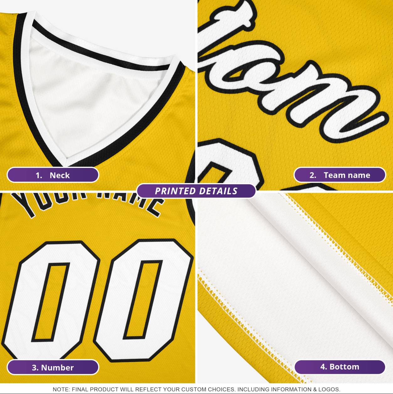 Custom Gold Black Side Stripe Fashion Sports Uniform Basketball Jersey