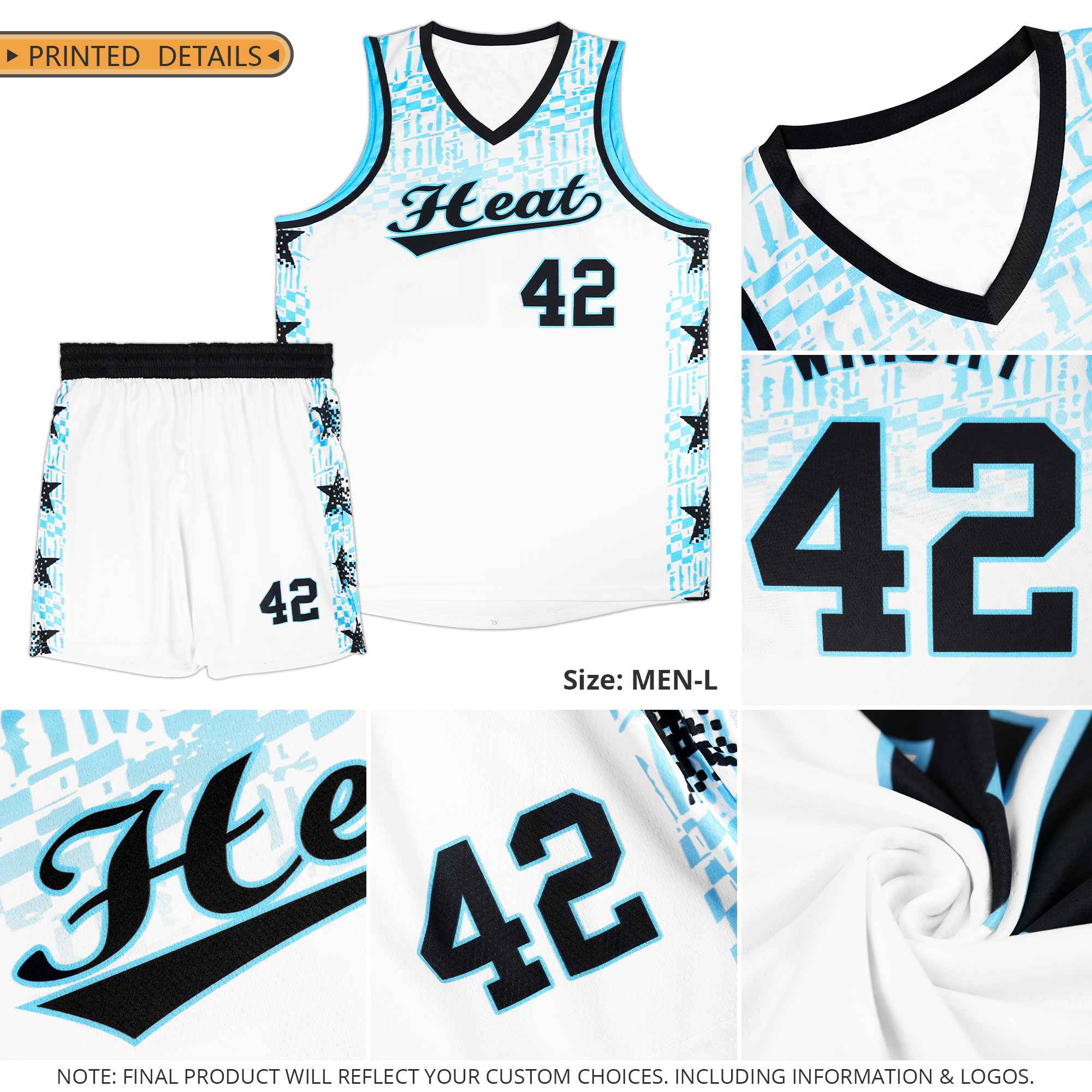 Custom Powder Blue Mosaic Stars Pattern Sports Uniform Basketball Jersey