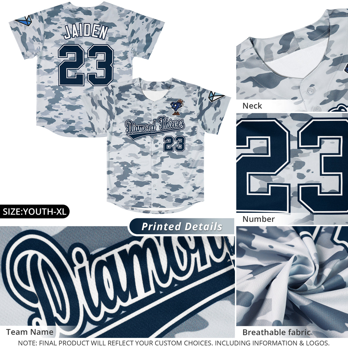 Custom Camo Navy White Authentic Baseball Jersey