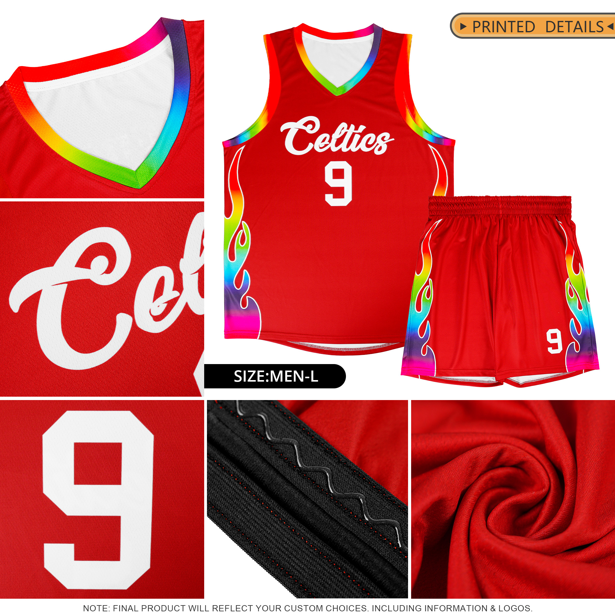 Custom Hunter Green Side Flame Pattern Fashion Sports Uniform Basketball Jersey