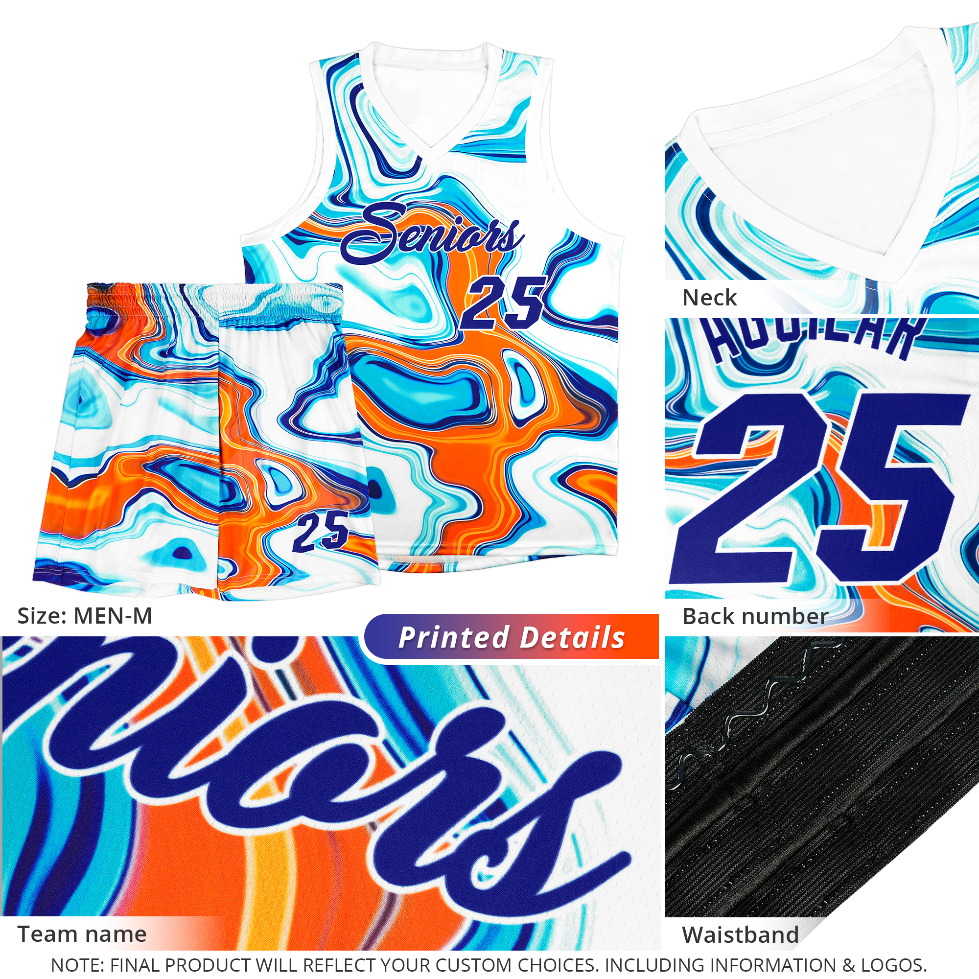Custom Orange Fluid Painting Pattern Sports Uniform Basketball Jersey