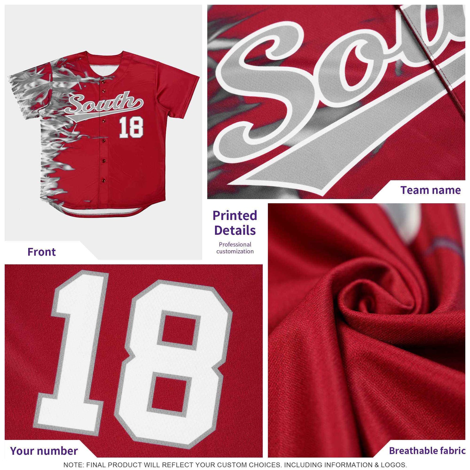 Custom Royal Personalized 3D Flame Design Authentic Baseball Jersey