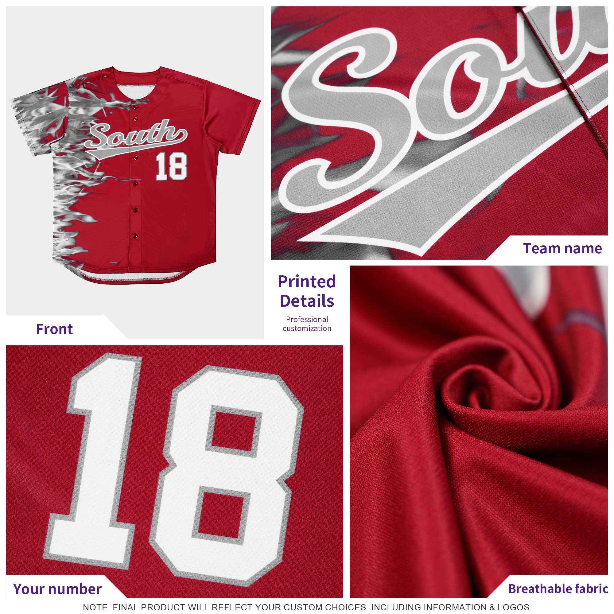 Custom Red Personalized 3D Flame Design Authentic Baseball Jersey