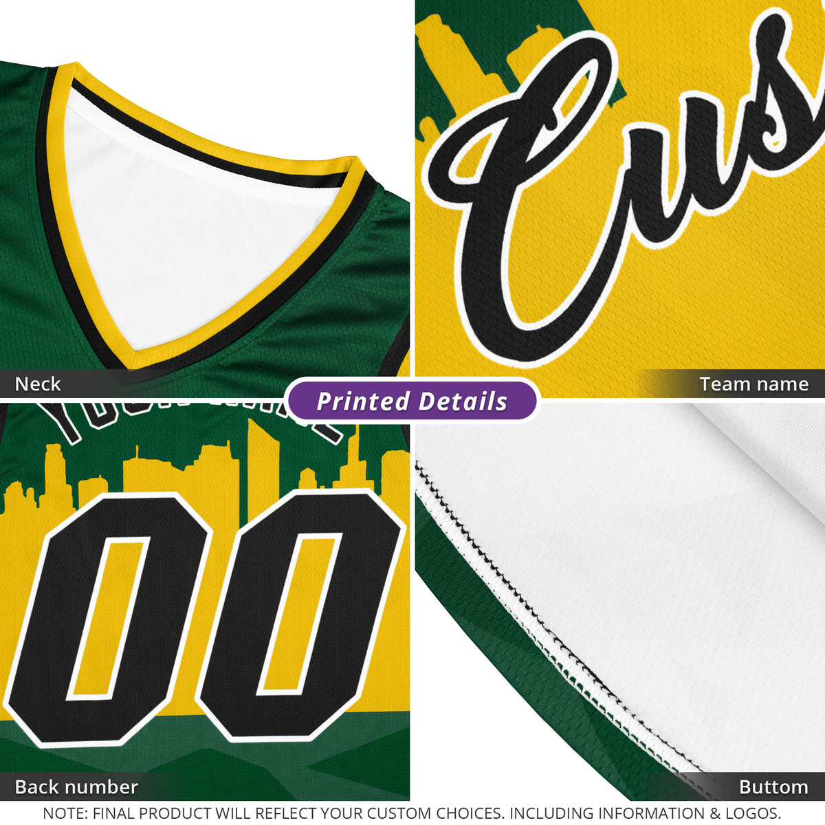 Custom Bright Green Personalized City Silhouette Pattern Sports Uniform Basketball Jersey