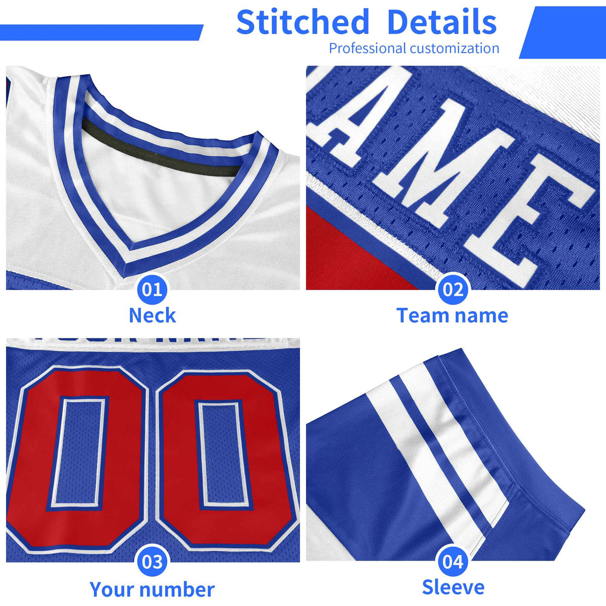 Custom Royal Red Personalized Color Block Authentic Football Jersey