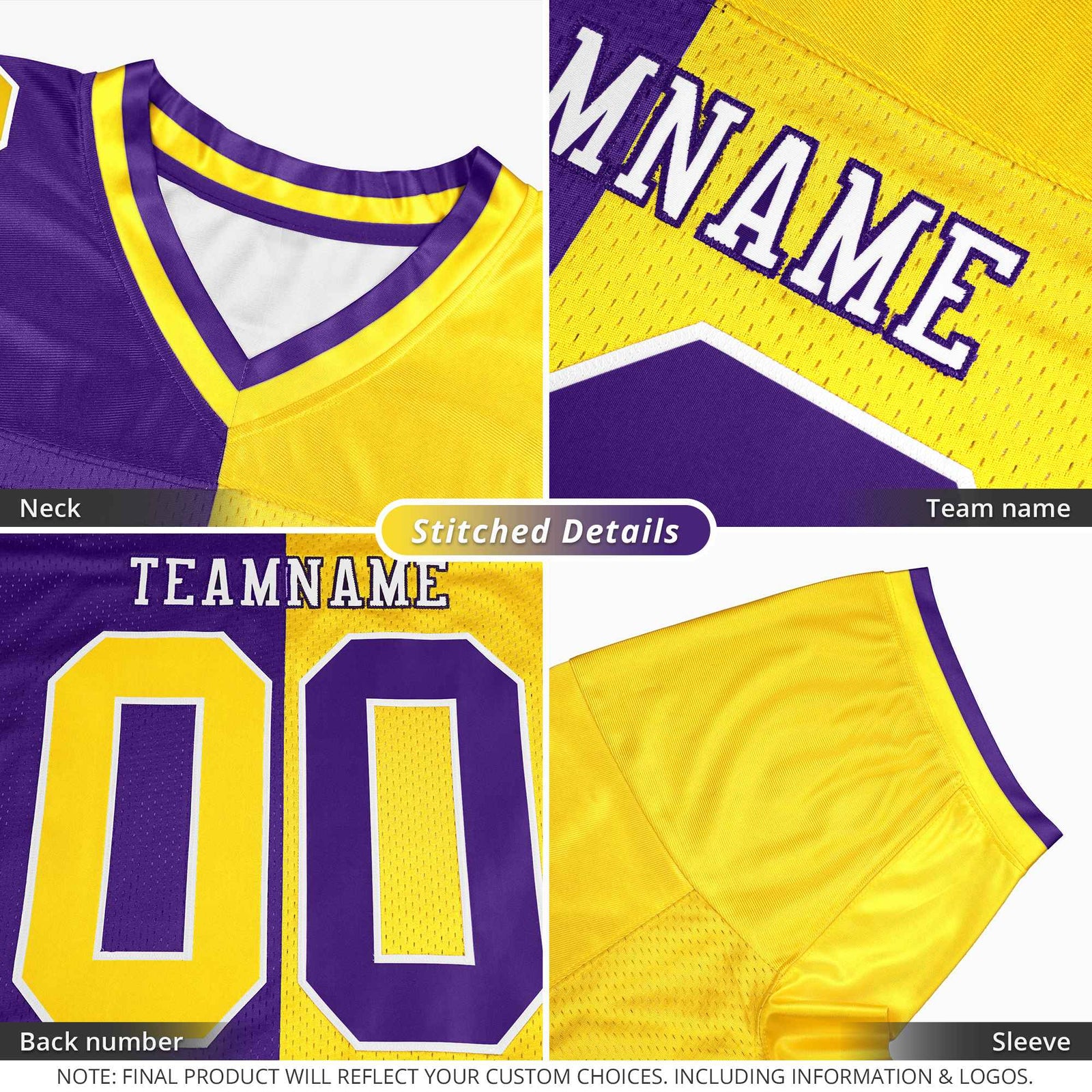 Custom Royal Gold Personalized Split Two Tone Design Authentic Football Jersey