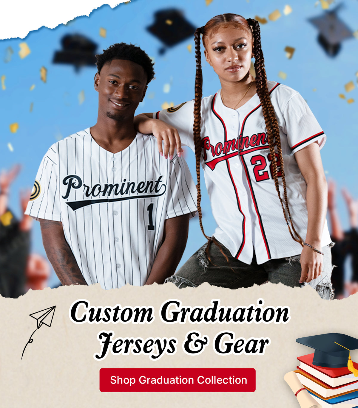 Custom Graduation Jerseys & Gear banner with personalized senior shirts for graduation day