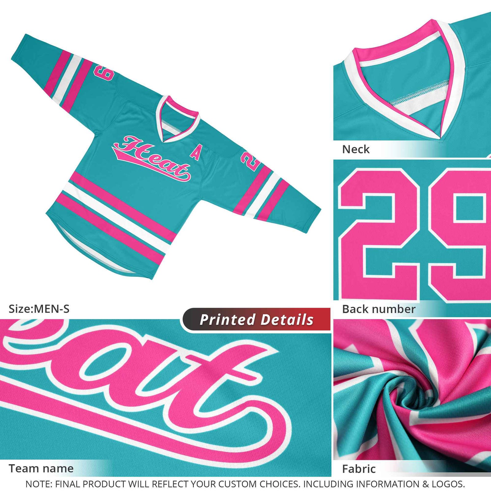 Custom Teal White-Orange Classic Style Hockey Jersey
