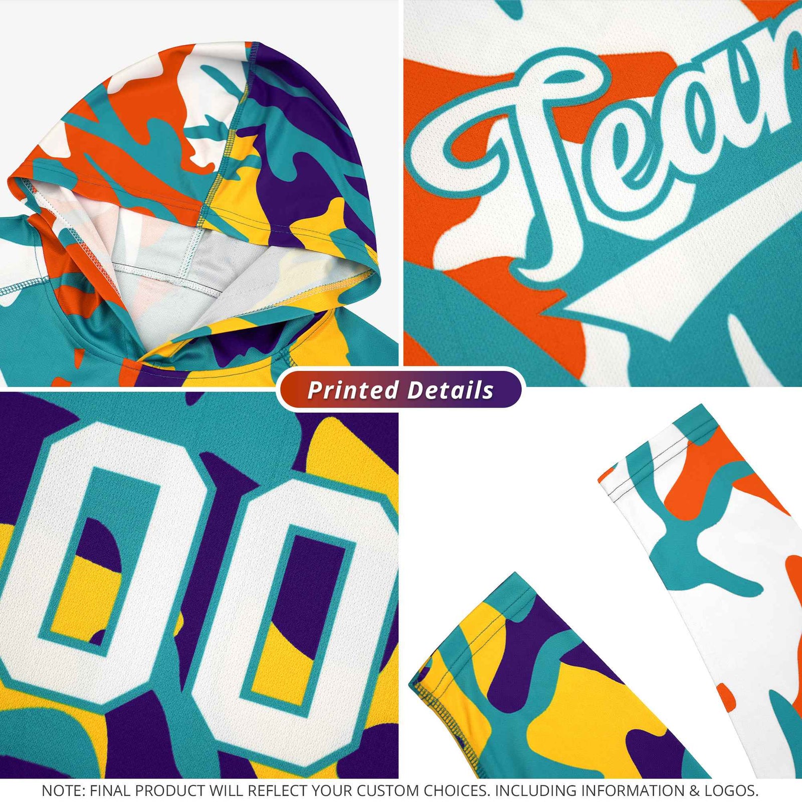 Custom White Orange-Aqua Personalized Camo Design Quick Dry Lightweight Hoodie