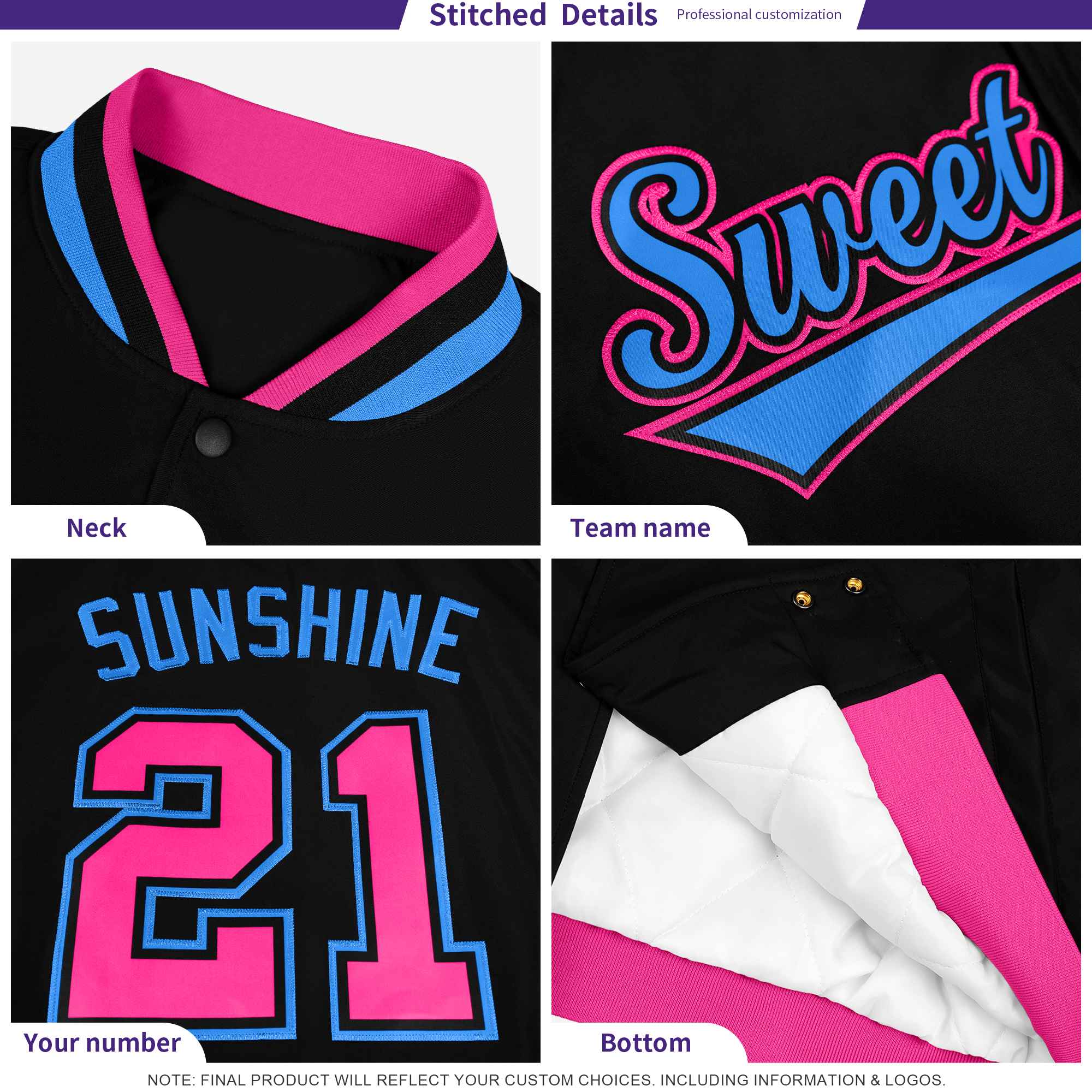 Custom Purple Purple-White Classic Style Varsity Full-Snap Letterman Jacket