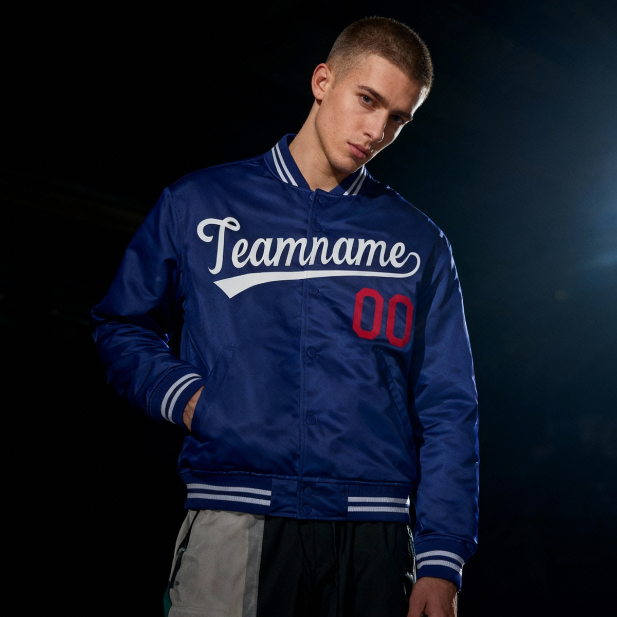 Custom Royal White-Red Letterman Solider Classic Style Varsity Full-Snap Jacket